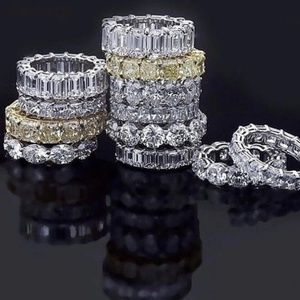 Star Silver Clear CZ Diamond Ring Eternity Band